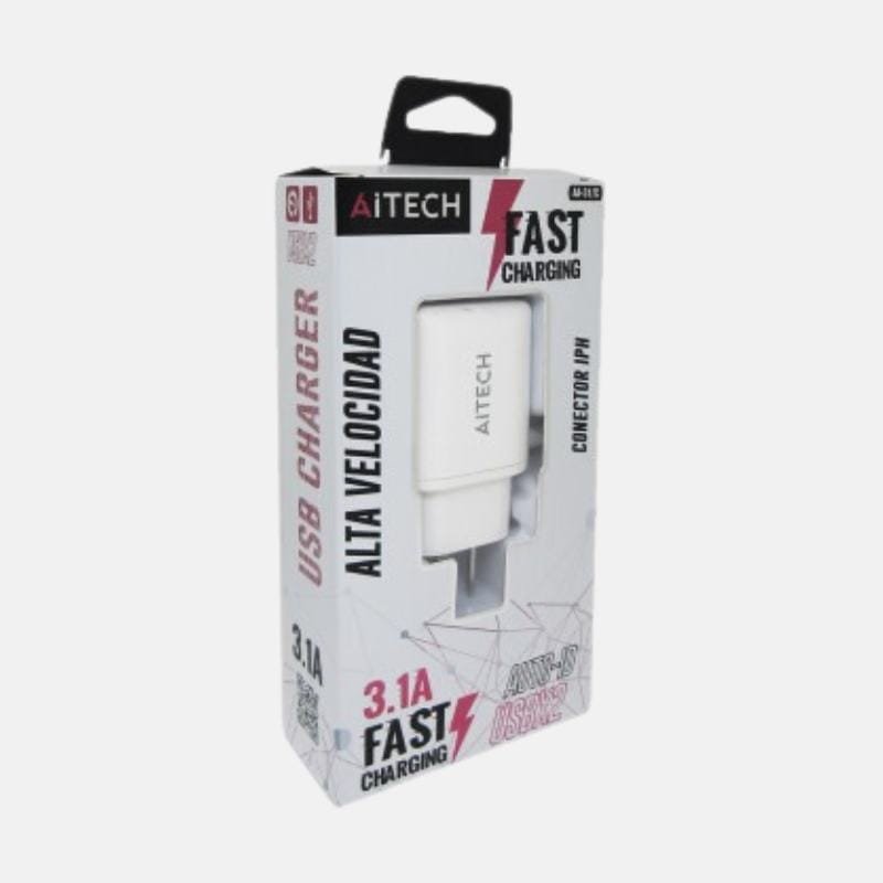Cargador De Pared Aitech Ai-31/C 3.1A 2Usb Auto-Id Tipo C