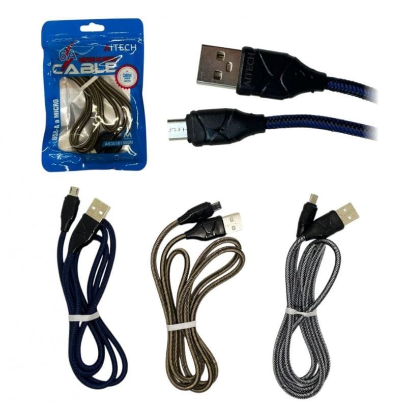 Cable Usb Aitech Mallado Carga Rapida 6A Micro