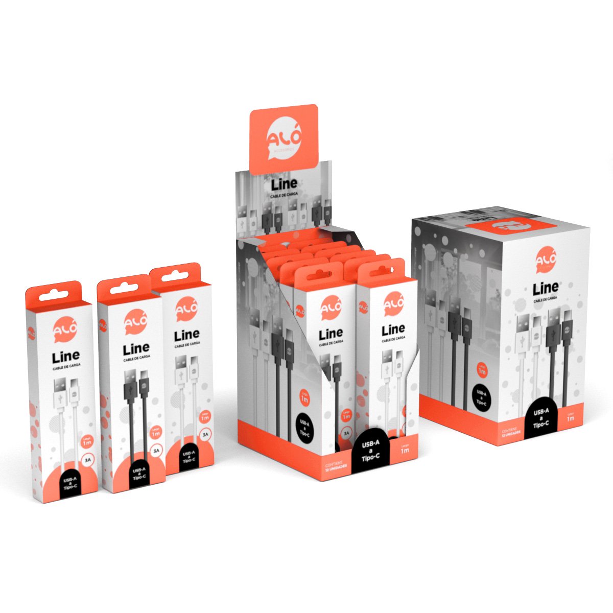 CABLE ALO LINE 15W USB-A A TYPE-C x CAJA CERRADA 12 UNIDADES