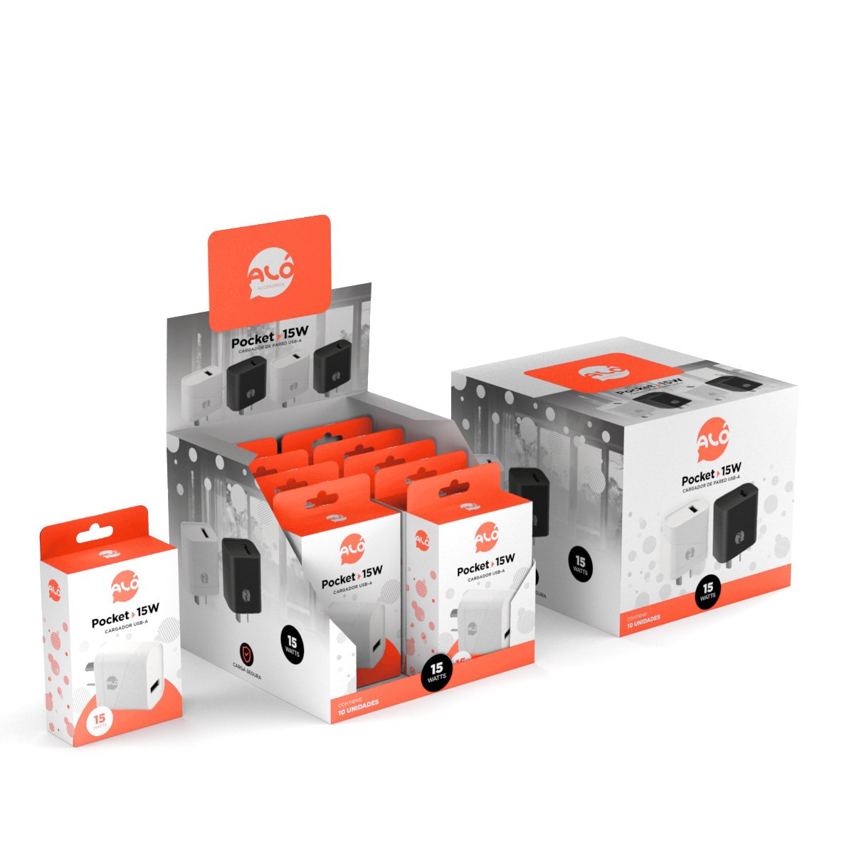 CARGADOR CABEZAL ALO POCKET 15W USB-A x CAJA CERRADA DE 10 UNIDADES