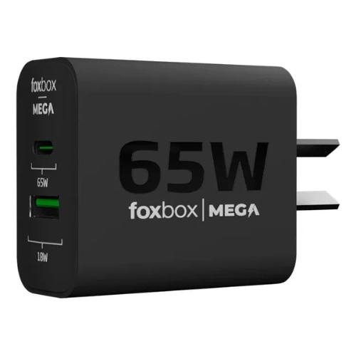 CARGADOR DE PARED GAN FOXBOX MEGA 65W CON CABLE ROUND PRO TYPE C NEGRO
