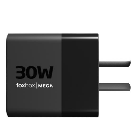 CARGADOR DE PARED GAN FOXBOX MEGA 30W CON CABLE ROUND PRO LIGHTNING NEGRO