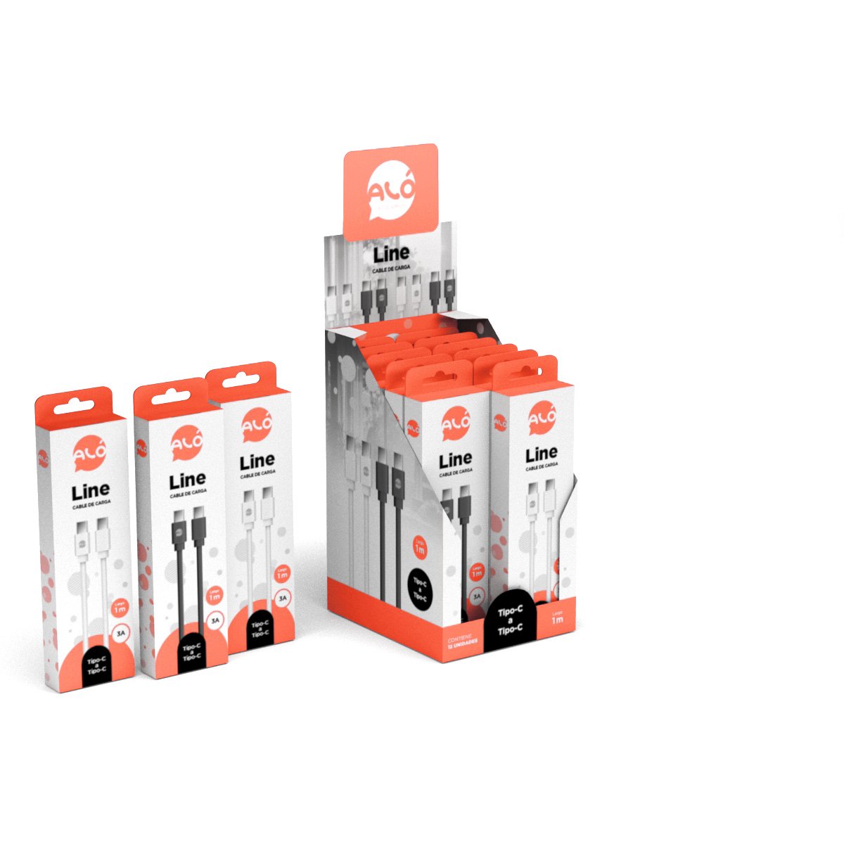 CABLE ALO LINE 15W TYPE-C A TYPE-C CAJA CERRADA 12 UNIDADES