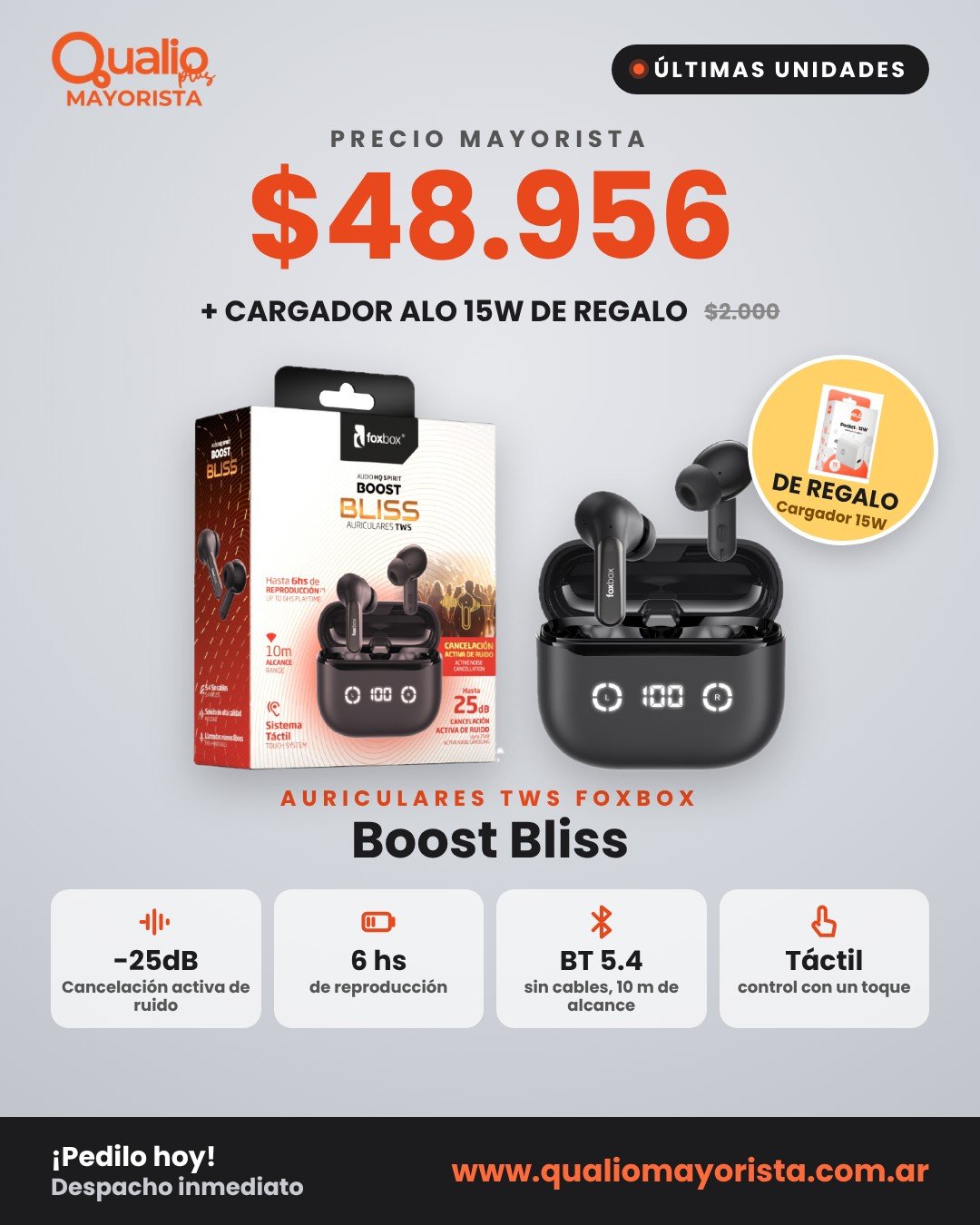 AURICULAR TWS FOXBOX BOOST BLISS NEGRO