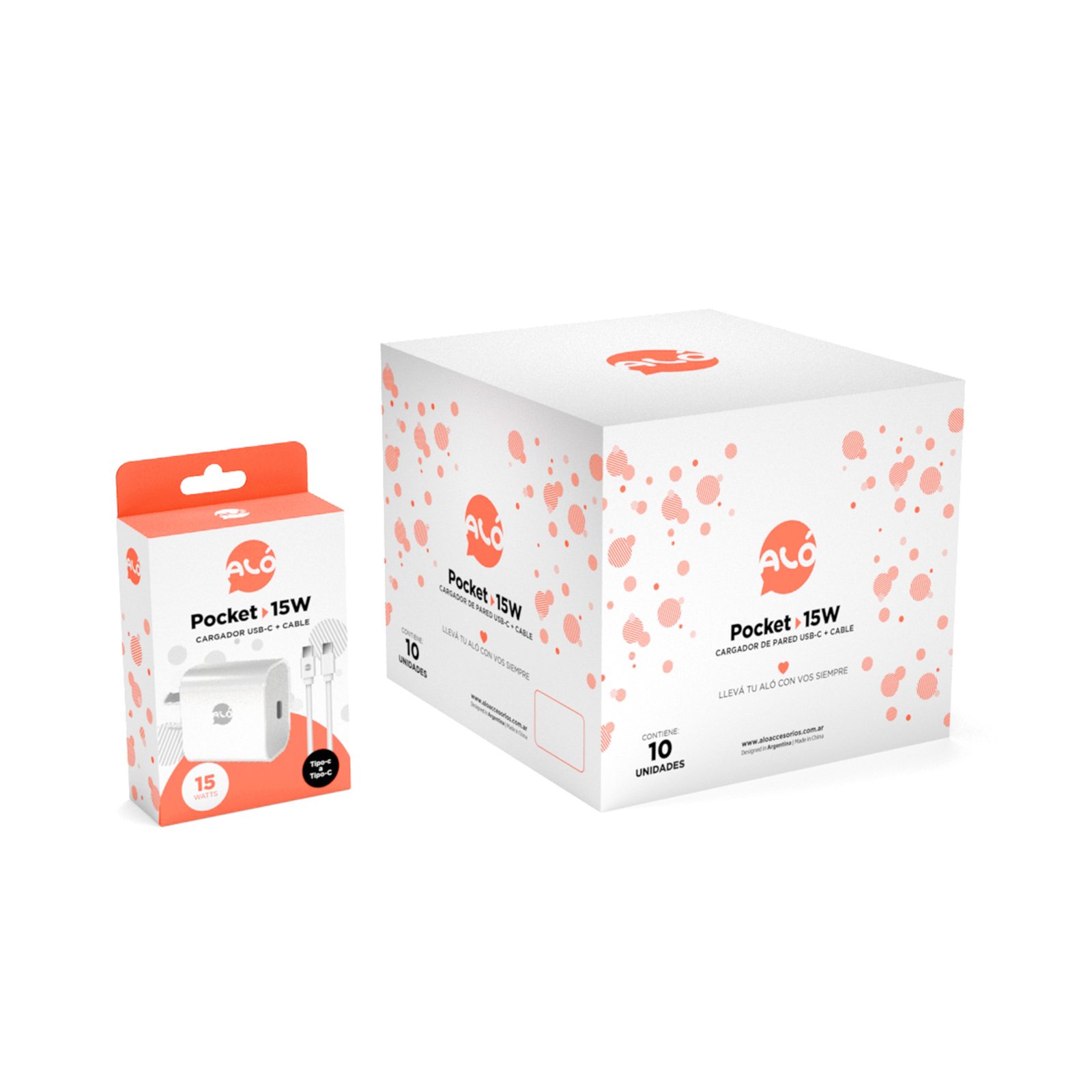 CARGADOR ALO POCKET 15W TYPE-C CON CABLE TYPE-C x CAJA CERRADA 10 UNIDADES