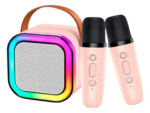 PARLANTE CON 2 MICROFONOS GENERICO ROSA/BEIGE/AZUL
