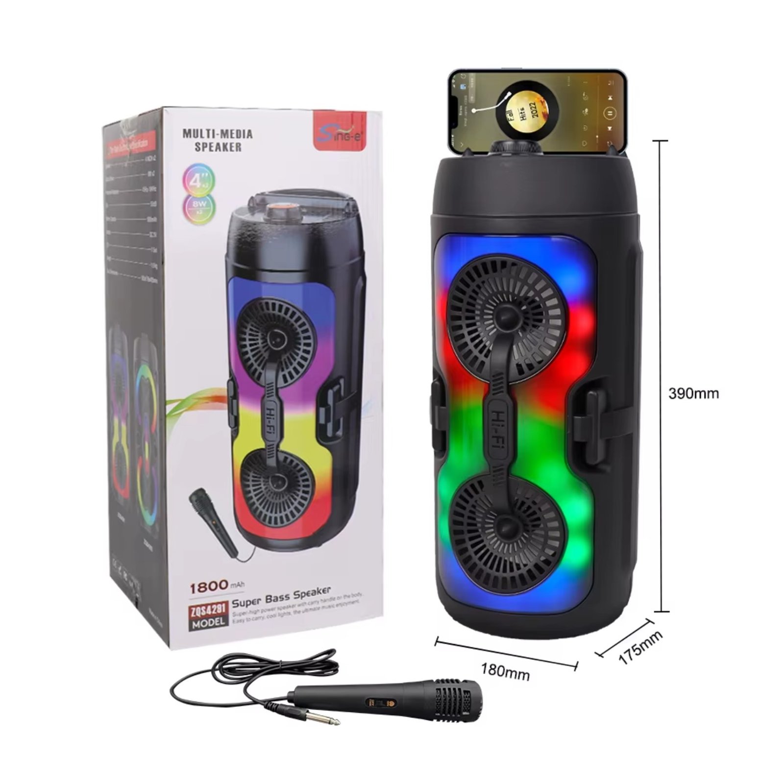 SING-e PARLANTE KARAOKE ZQS 4291 -CON MICROFONO- LUCES LED 25W