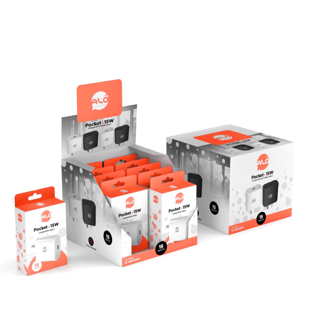 CARGADOR CABEZAL ALO POCKET 15W TYPE-C X CAJA CERRADA DE 10 UNIDADES