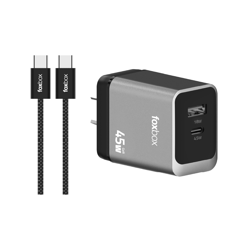 CARGADOR DE PARED FOXBOX MEGA 3 45W PD QC CON CABLE TIPO C A TIPO C